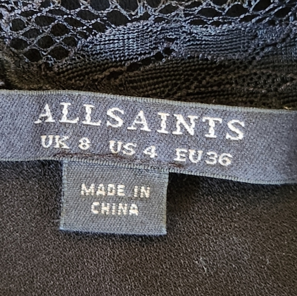 ALLSAINTS "Prism" Black Lace Trimmed Mini Dress - Size 4 - Picture 13 of 15
